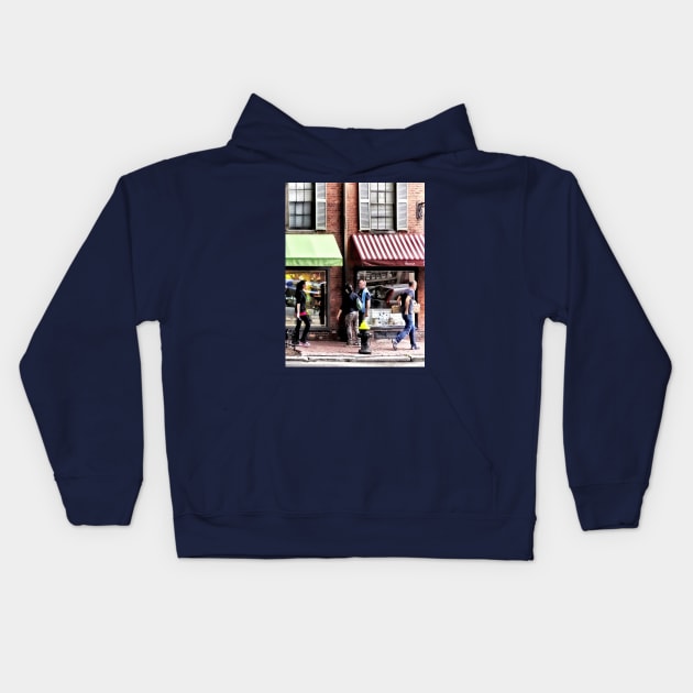 Boston MA - Street With Candy Store and Bakery Kids Hoodie by SusanSavad